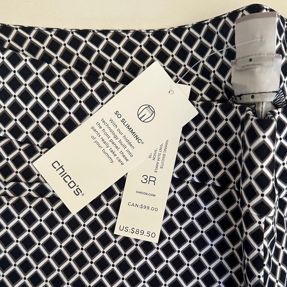 Chico's NWT so slimming Brigitte slim leg Black and White Geometric Pants - Picture 4 of 6